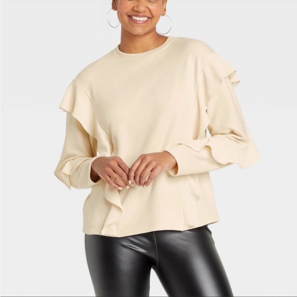 A New Day Women's Ruffle Sweatshirt - Cream